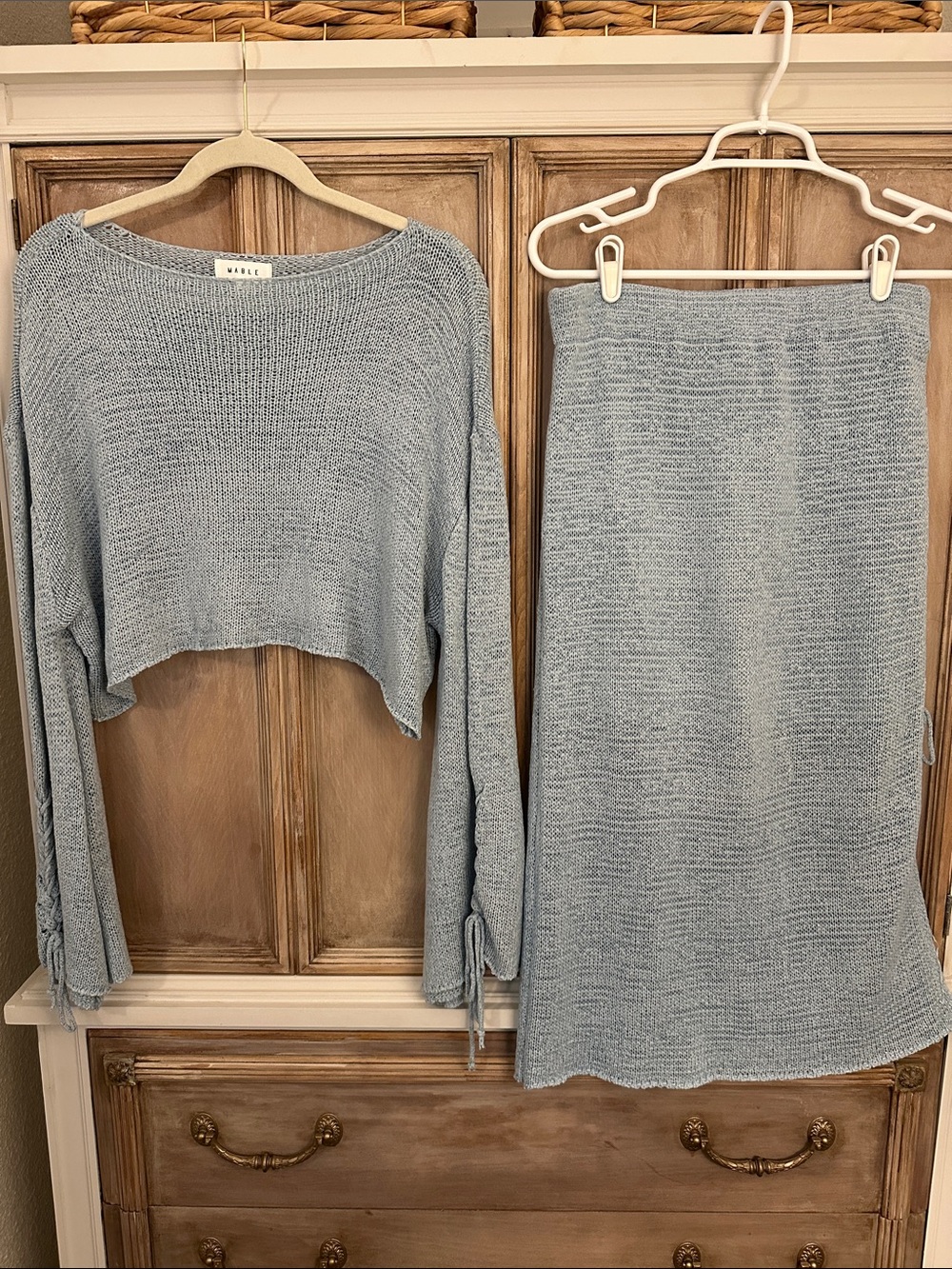 MARBLE Light Blue Knit Skirt Set